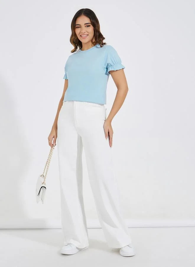 Styli Solid Slim Fit Puff Sleeve Top