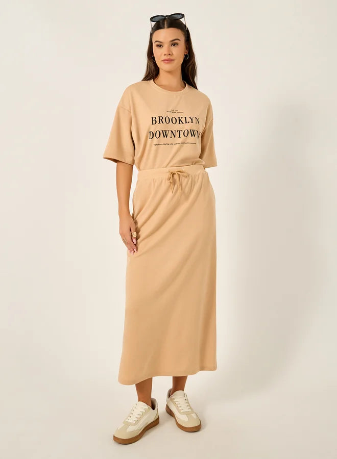Oversized Graphic Print T-Shirt and Midi Skirt Co-Ords