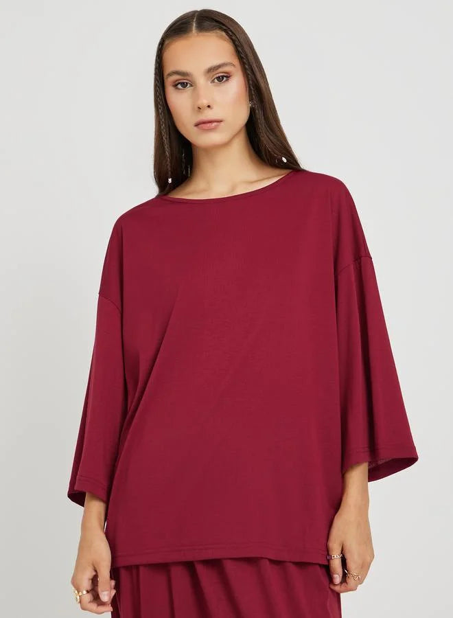 Take Two Solid Long Sleeve Top and Side Slit Midi Skirt Co-Ords