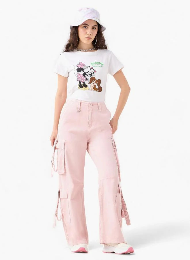 Minnie Mouse Print T-shirt with Crew Neck and Short Sleeves