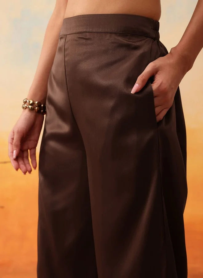 Brown Satin Co-Ord Set For Women