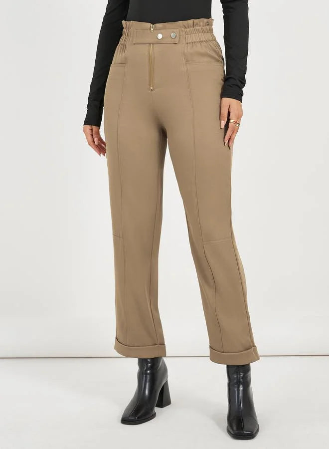 Elastic High Rise Cropped Design pants