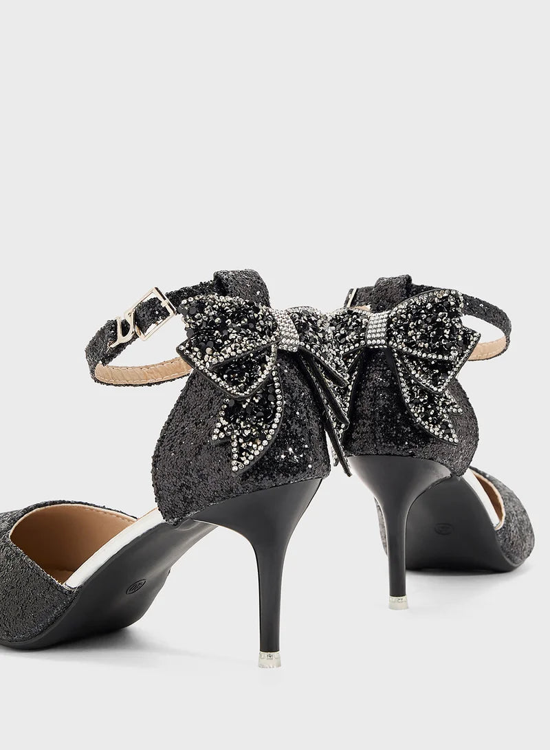 Glitter Bow Back Pump