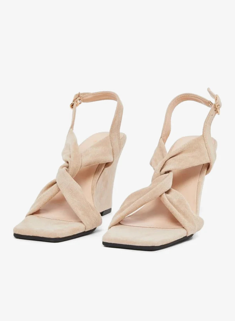 Criss Cross Strap Velvet Wedge Heel Sandals